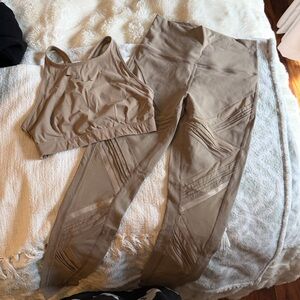 ALO Yoga Tan Leggings and Crop Top Set